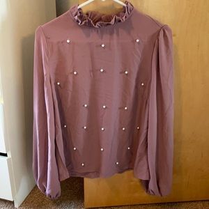 NWOT pearled mauve long sleeve blouse size M